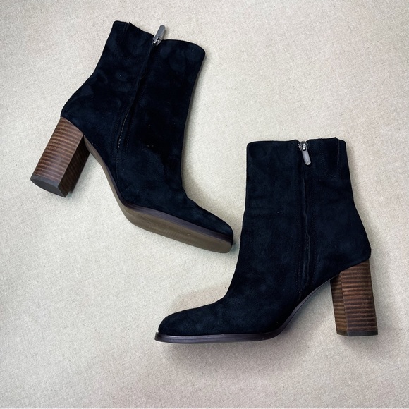 Sam Edelman Osten Black Suede Leather Stacked Heel Mid Calf Boots Shoes 8 - Picture 11 of 15